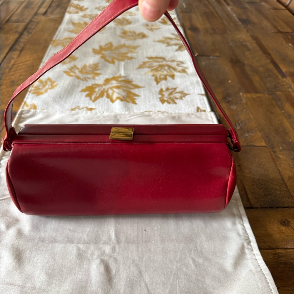 Vintage 1950s Red  Leather Clutch Evening Handbag - MINT CONDITION!